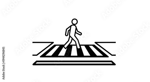Pedestrian Crossing Icon: Person Walking on Zebra Stripes