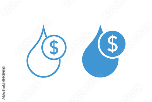 Blue water drop with dollar symbol finance icon set