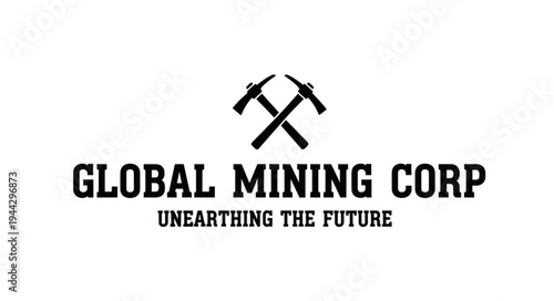 Global Mining Corp logo with crossed pickaxes and slogan 'Unearthing the Future'.