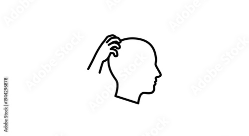 Person scratching head icon, confusion or thinking symbol, simple line art