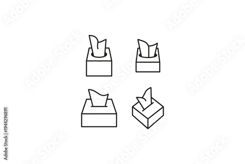Tissue box icons set minimal line style vector illustration