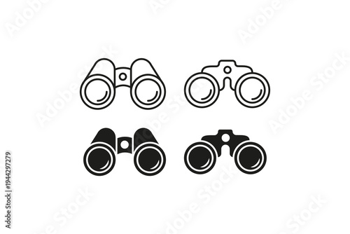 Binoculars icon set outline and solid minimal vector style