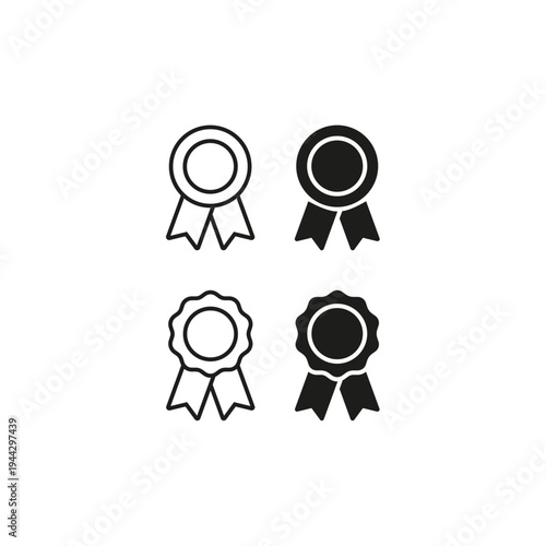 Award ribbon badge icons set outline and solid style