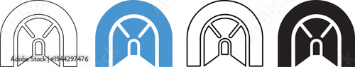 Four variations of a gothic arch icon in different colors and styles