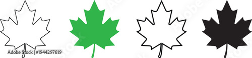 Three maple leaves in varying colors and outlines presented side by side