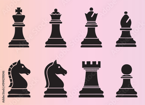 Complete set of stylized chess pieces isolated illustration