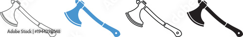 Illustrations of an axe in varying color schemes and outlines