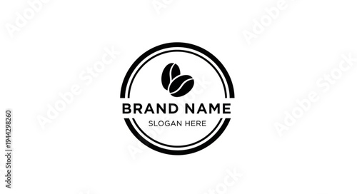 Coffee bean brand logo design with circular frame and text placeholder.