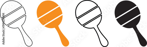 Four maracas in varying colors and outlines displayed in a row