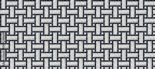 Seamless ancient Roman mosaic tile pattern. Vector antique stone pavement texture with geometric weaving Mediterranean ornament.