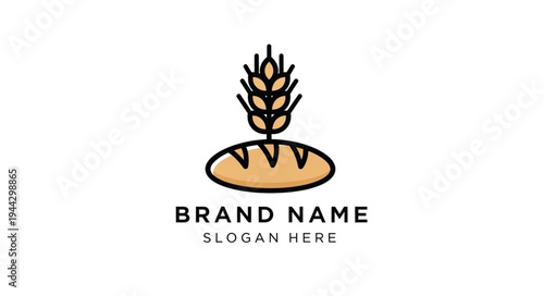Minimalist Bakery Logo Design with Bread Loaf and Wheat Ear Illustration.