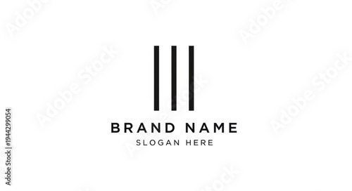 Minimalist black and white logo design with three vertical lines for a brand name and slogan.