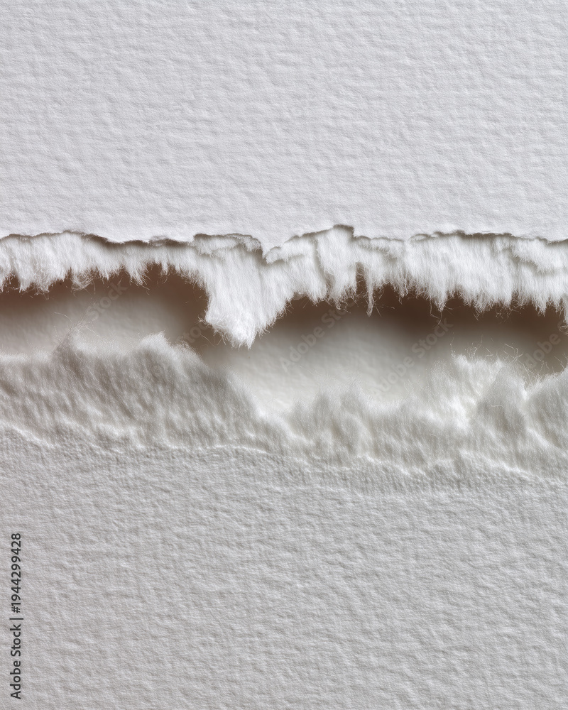 Obraz premium Macro Shot of Torn Edge on Thick White Watercolor Paper Texture