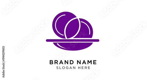 Minimalist purple plate and bowl logo design with brand name and slogan placeholder.