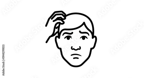 Man scratching head in confusion, worried expression, thinking, problem solving icon
