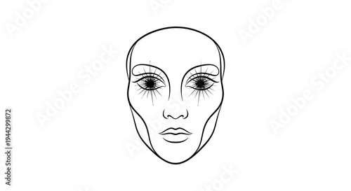 Makeup Face Chart Template, Female Beauty Face Outline for Cosmetics Application