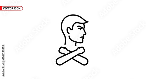 Man's Head Silhouette with Crossed Arms Icon: Stop, Protest, No, Conflict, Anger