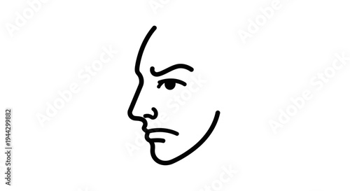 Man's Profile Silhouette, Angry Expression, Dark Mood, Minimalist Line Art
