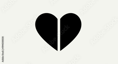 Minimalist Black Heart Divided in Half with White Line, Symbol of Love, Separation, or Balance