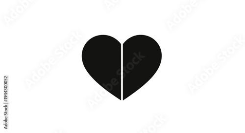 Minimalist Black Heart Icon Split in Half on White Background