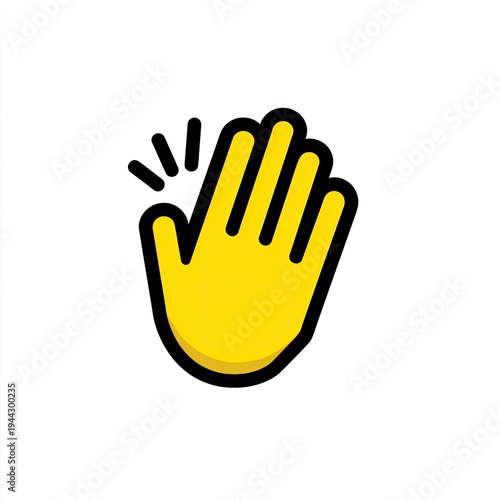 A simple, cartoon-style depiction of a yellow hand in a waving gesture