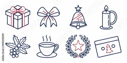 Assorted icons representing celebration and festivity, including a gift, ribbon, and more