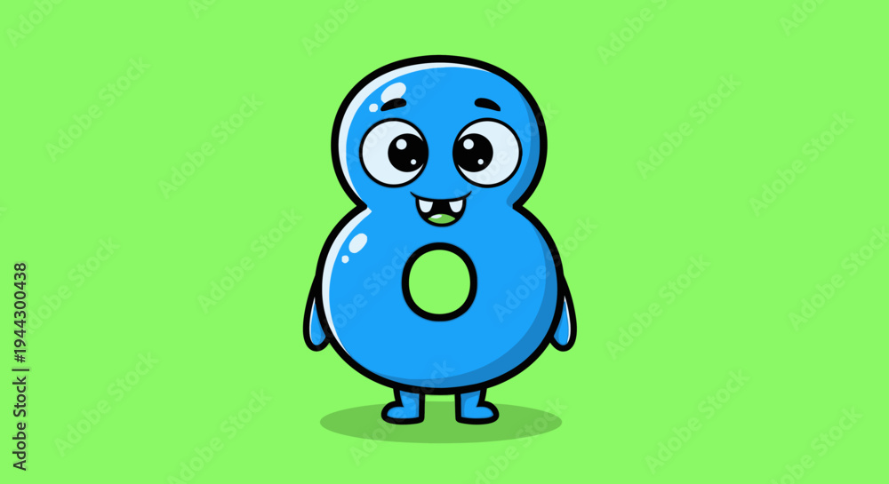 Fototapeta premium Cute Cartoon Number 8 Character With Big Eyes And Smiling