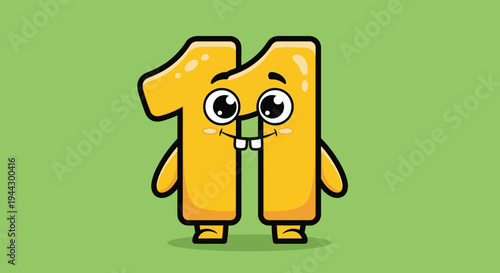 Cute Cartoon Number 11 Character With Googly Eyes and Big Smile
