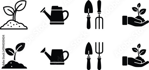 Editable outline icons collection for gardening and plant care