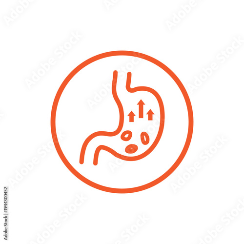 vector outline design of stomach with upward sign representing stomach disease