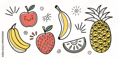 A delightful assortment of colorful fruits including bananas, apples, and strawberries