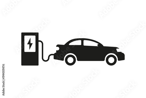 Electric car charging at station simple vector icon
