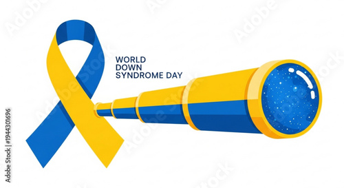 World down syndrome day awareness ribbon and magnifying glass symbolizing support and understanding