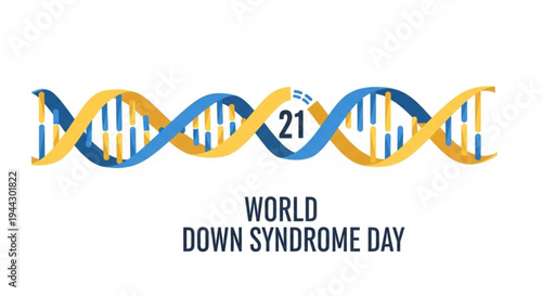 World down syndrome day awareness symbol with dna helix and date 21 on white background