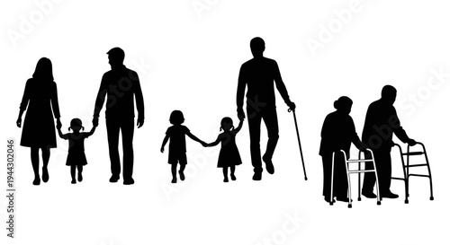 Multigenerational Family and Elderly Care Silhouettes
