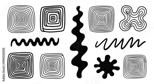 Abstract Hand-Drawn Wavy and Spiral Shape Elements