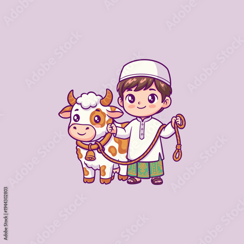 Boy With Cow Illustration Eid Adha