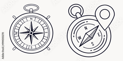 Two vintage compasses with intricate designs and detailed markings on their faces.