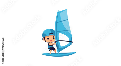 Windsurfer illustration, vector style graphic, summer sport activity, cartoon design, water fun