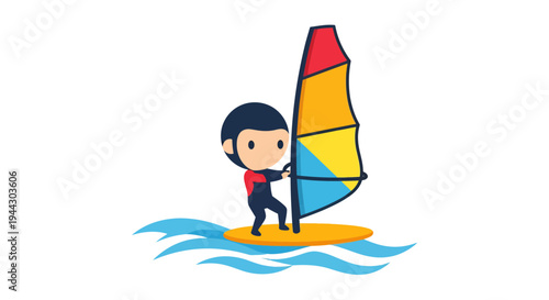 Windsurfer Vector Illustration, Cartoon Style Graphic for Leisure and Water Sports.