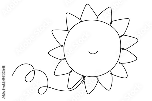 Line Art Abstract Sun Character. Funny Cute Child Room Artwork Symbol. Childish Outline Decorative Element. Birthday Greeting Card Simple Design. Astronomy School Lesson Icon