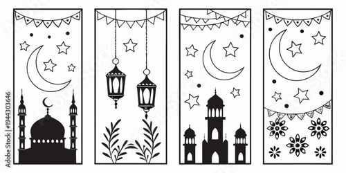 A series of four illustrations depicting various facial expressions and objects