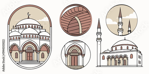 A collection of diverse buildings and structures from various architectural styles and periods