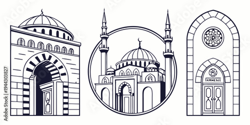 A collection of architectural drawings featuring various styles of church doors and windows