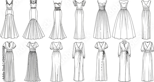 collection of various hand drawn fashion dresses and gowns for women  elegant evening wear