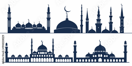 A collection of various iconic islamic architecture and landmarks in silhouette