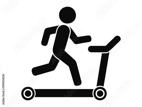 Treadmill Running Icon Vector Illustration - Stick Figure Man Exercising on Gym Machine Silhouette