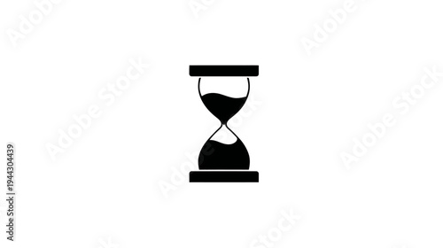 A simple, symmetrical illustration of an hourglass in black against a white background