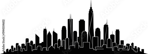 City skyline silhouette with tall skyscrapers and buildings