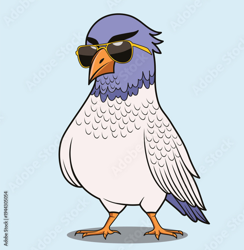Cool Pigeon Character with Sunglasses Vector Illustration. Fun Bird Graphic Design Elements